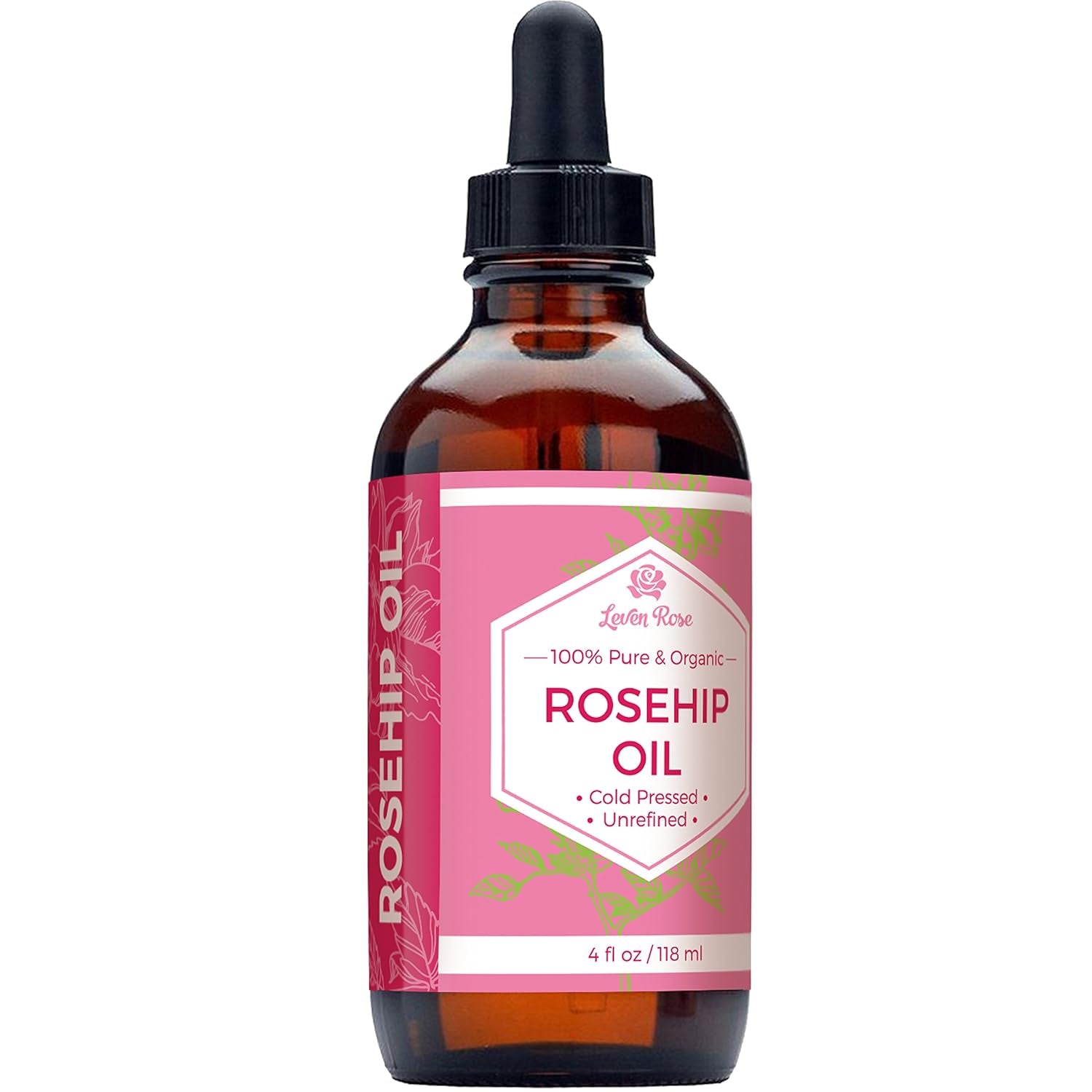 Leven  Rose  Rosehip  Seed  Oil  for  Face  4  Oz -  Pure  Rosehip  Oil  for  Face -  Unrefined  Cold  Pressed  Rosehip  Oil  for  Body -  Nighttime  Face  Moisturizer  for  Hair ,  Skin &  Nails